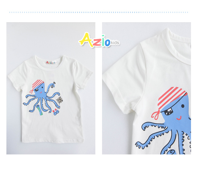 童裝 上衣 海盜造型章魚棉質短袖T恤(白)