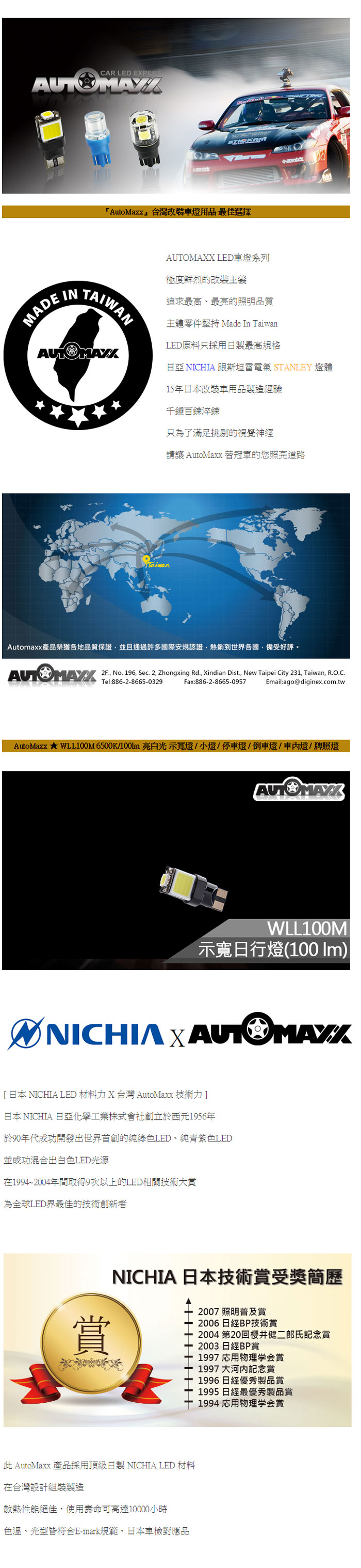 AutoMaxx ★ WLL100M 『亮白光』日本日亞LED採用 T10車燈/小燈-快