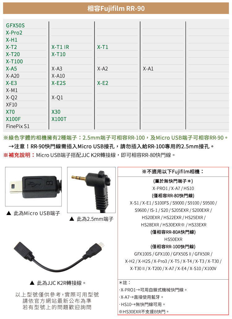 又敗家@JJC副廠Fujifilm定時快門線遙控器TM-K+K2R適富士GFX 50S X-Pro2