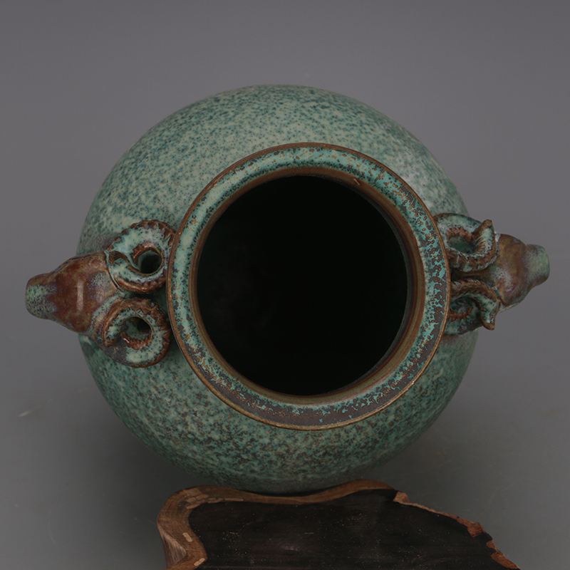 館蔵珍品 宋 古陶瓷品 鈞窯 獣頭雙耳三足熏