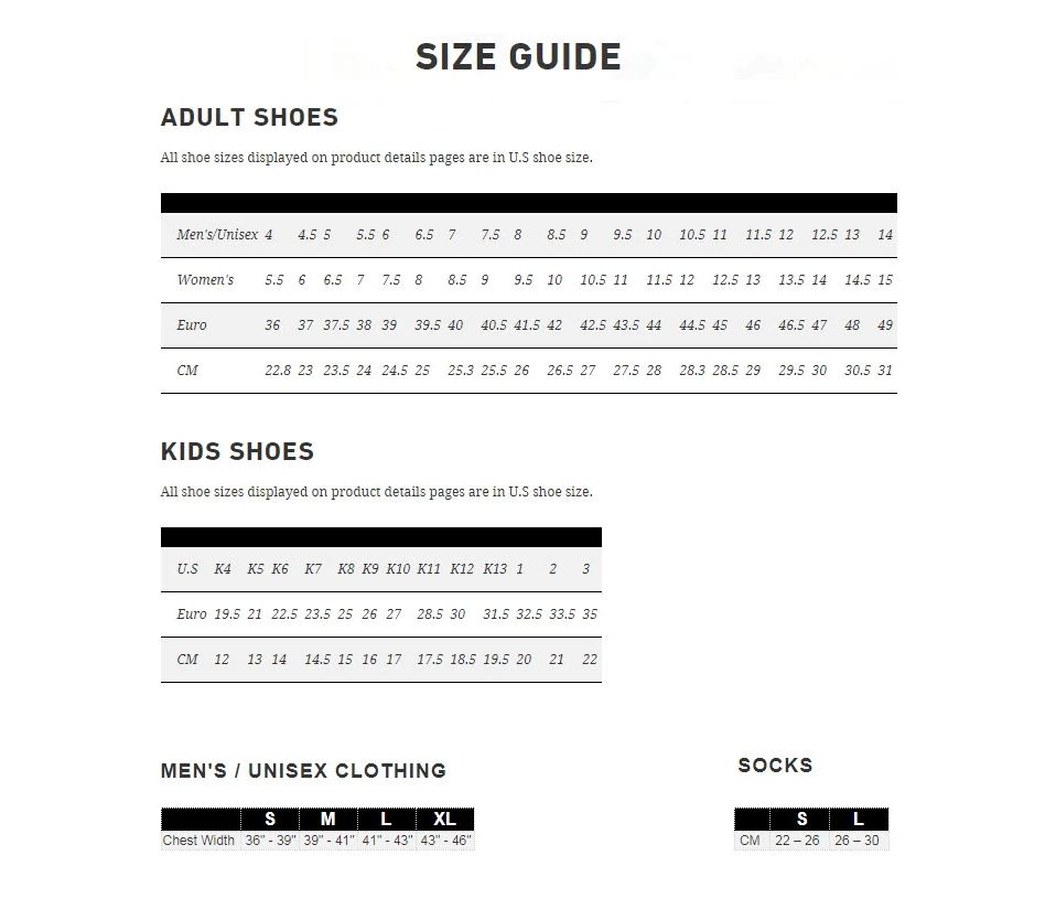 asics trainers size guide