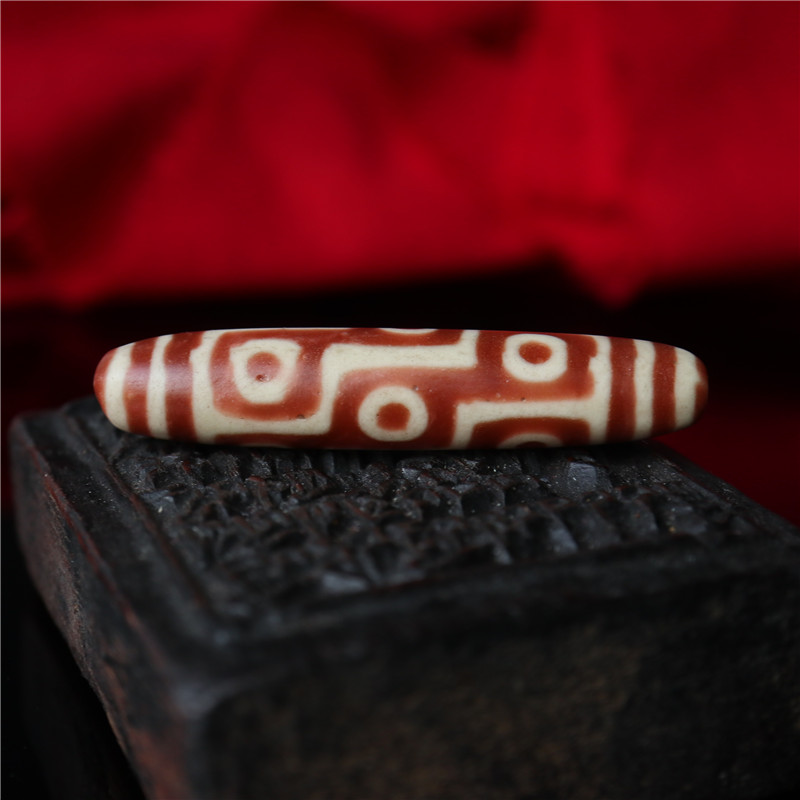 西藏手工料器九眼天珠吊墜藏式藏傳料器工藝朱紅色九眼料器天珠1入| 銀