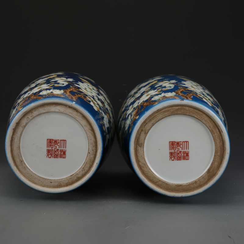 大清康熙粉彩花鳥棒槌瓶古玩收藏真品彩繪花瓶瓷器老物件老貨擺件| 協貿