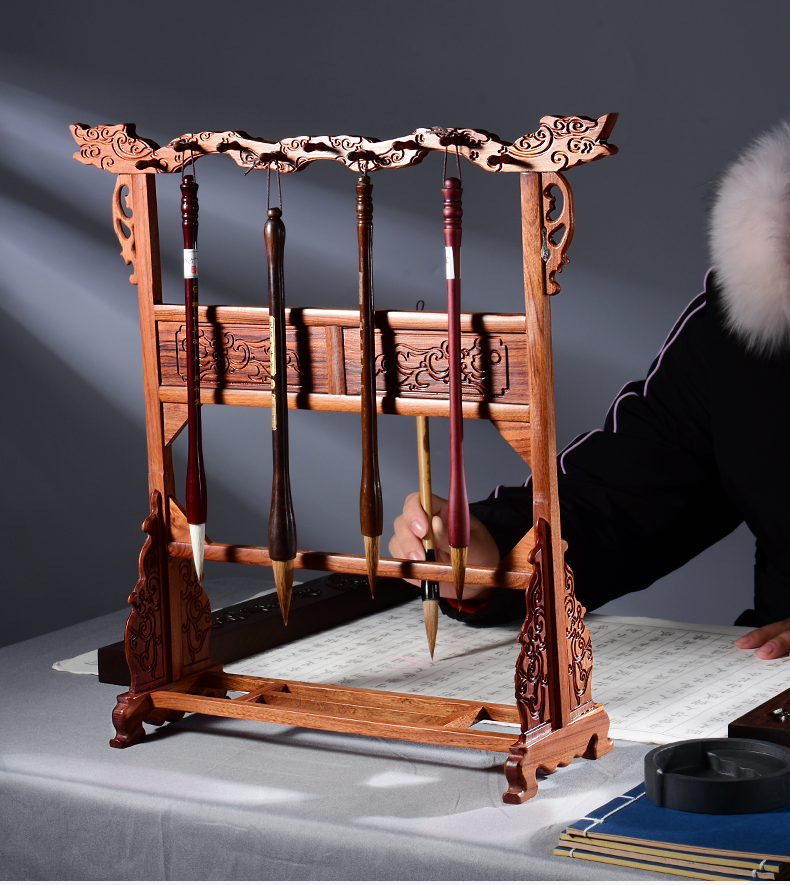 大量 文房四宝 古竹筆立紫檀墨床水盂筆架 文房具書道具唐木