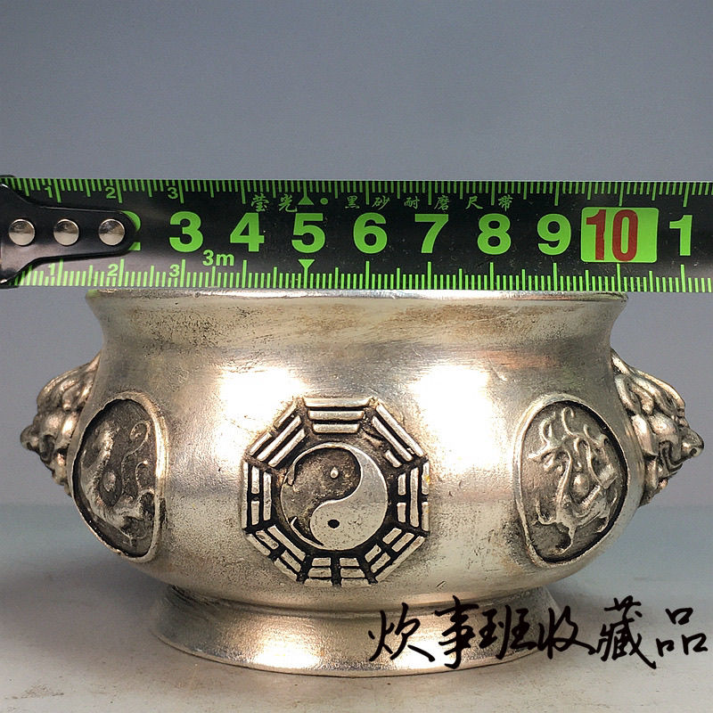 清乾隆年制純銅鍍銀四神獸八卦香爐復古家居供奉插香爐擺件收藏c7301