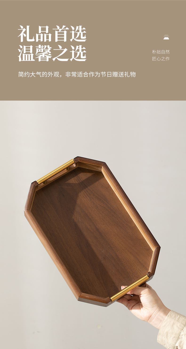 3-Piece Wooden Serving Tray Set With Gold Metal Handle 32 3-Piece Wooden Serving Tray Set With Gold Metal Handle