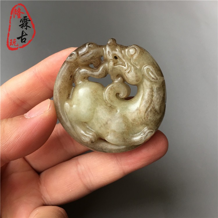 老玉古玉貔貅鏤空玉璧把件掛件雜項高古輩輩來財做舊古董老物件| 協貿