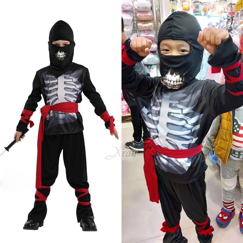 骷髏忍者裝 萬聖節兒童服飾化妝舞會變裝派對表演角色扮演聖誕節刺客骨頭 X射線 W29 X射線精緻禮品直營店 樂天市場rakuten
