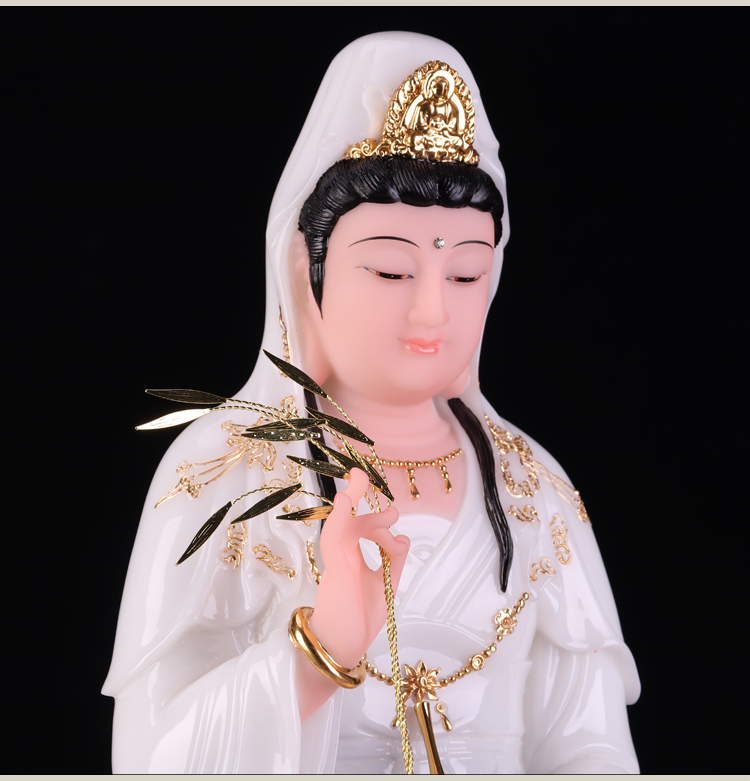 觀音佛像擺件供奉普陀山漢白玉坐蓮紫衣觀世音菩薩娑婆三圣石雕| 協貿