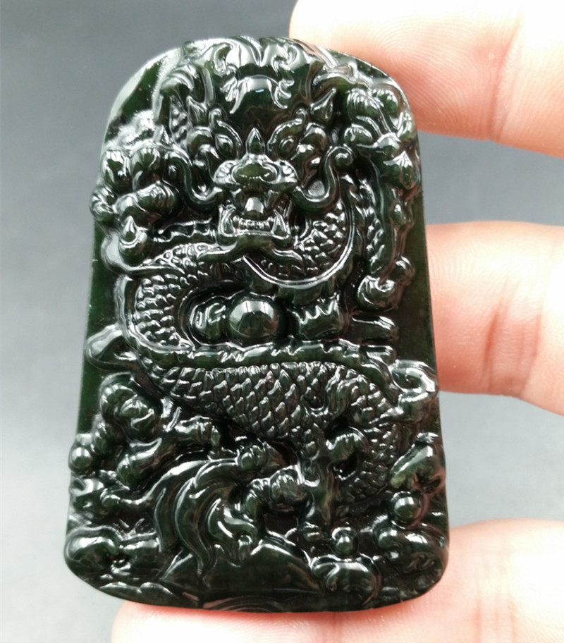新款天然玉石a貨新疆和田玉墨玉生肖龍玉掛件墨玉龍牌吊墜玉墜| 協貿
