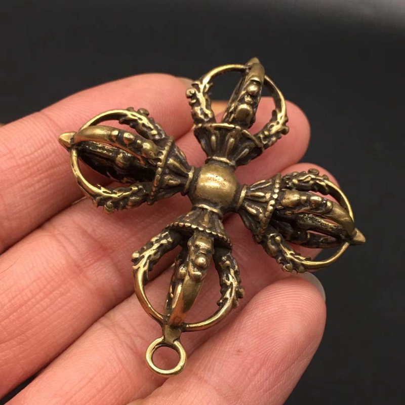 古玩藏傳銅器金剛杵四面八股金剛杵四股降魔金剛杵純銅吊墜掛飾1入| 銀