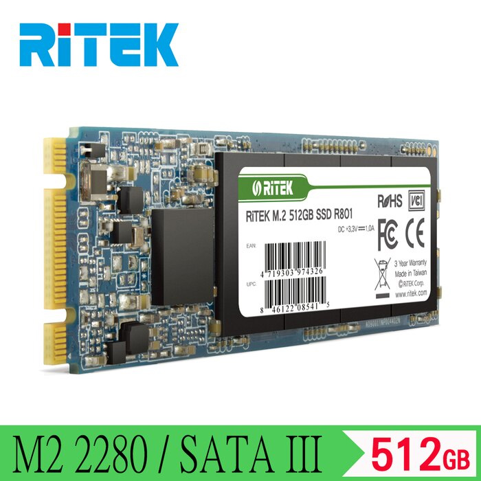 RiTEK 錸德R801 512GB M2 2280/SATA-III SSD 固態硬碟/個