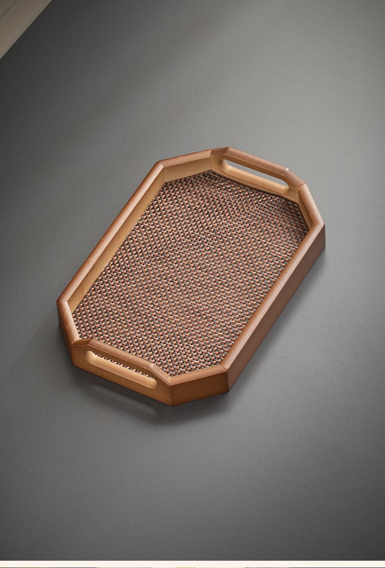 3-Piece Wooden Serving Tray Set With Gold Metal Handle 26 3-Piece Wooden Serving Tray Set With Gold Metal Handle