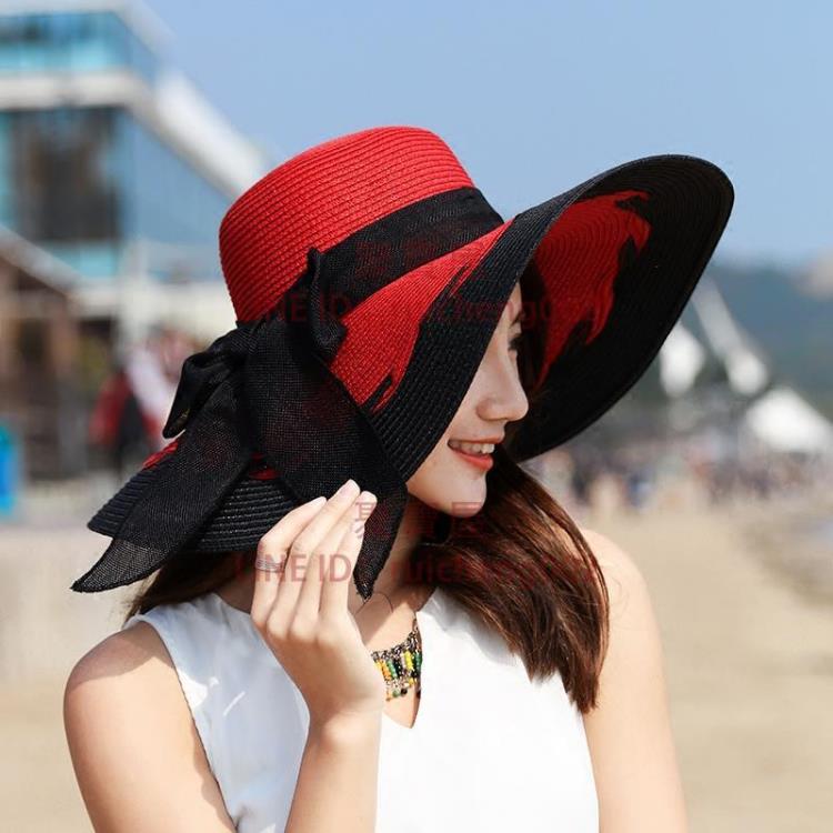 草帽女夏季防晒超大帽檐遮阳帽沙滩海边度假太阳帽子可折叠帽子潮