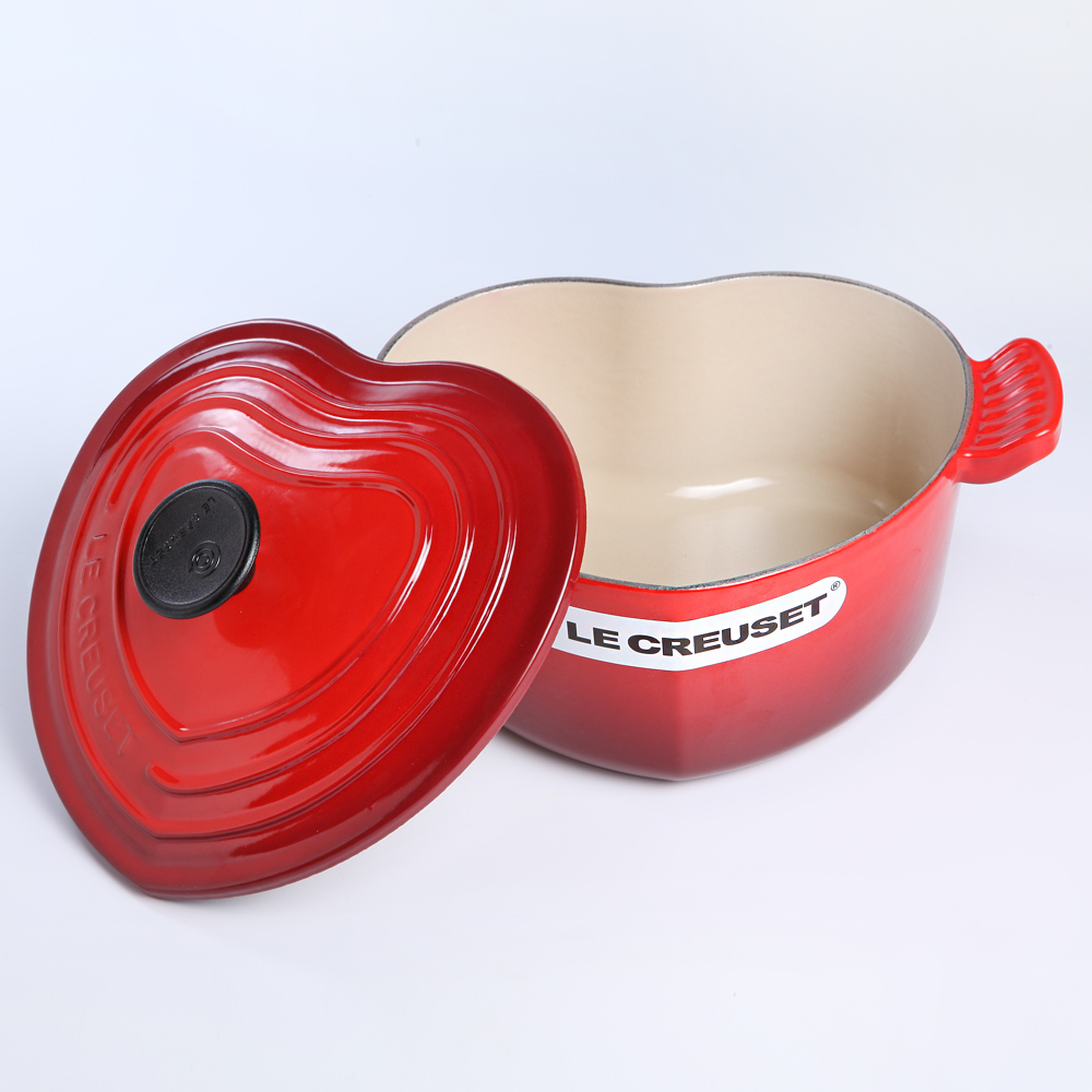 法國LE CREUSET 琺瑯鑄鐵愛心鍋湯鍋燉鍋造形鑄鐵鍋20cm 1.9L 櫻桃紅