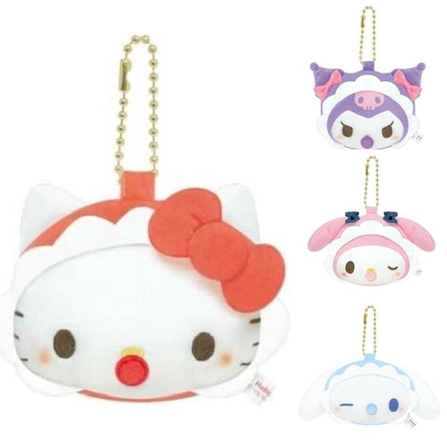 小禮堂 Sanrio 三麗鷗 絨毛造型鏡子吊飾 (寶寶款) Kitty 美樂蒂 酷洛米 大耳狗
