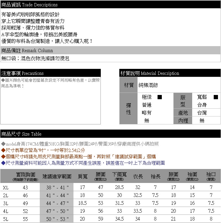 中大尺碼--元氣系女孩青春活力英文印圖下擺配色滾條傘型長版上衣(黑.藍XL-5L)-D401眼圈熊中大尺碼