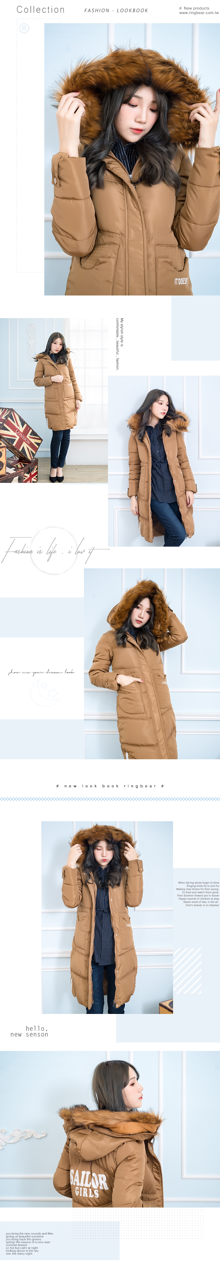 大衣--高雅氣質保暖毛領連帽深口前口袋羽絨棉長版外套(黑.卡其XL-3L)-J326眼圈熊中大尺碼◎