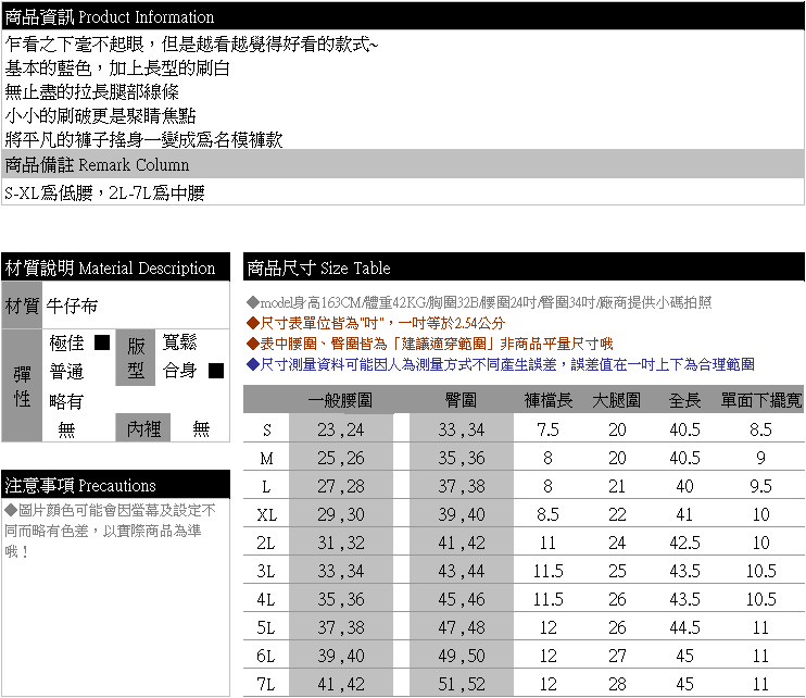 牛仔褲--獨特壓力造型鬼爪痕長向刷白細刷破小喇叭牛仔長褲(S-7L)-N38眼圈熊中大尺碼