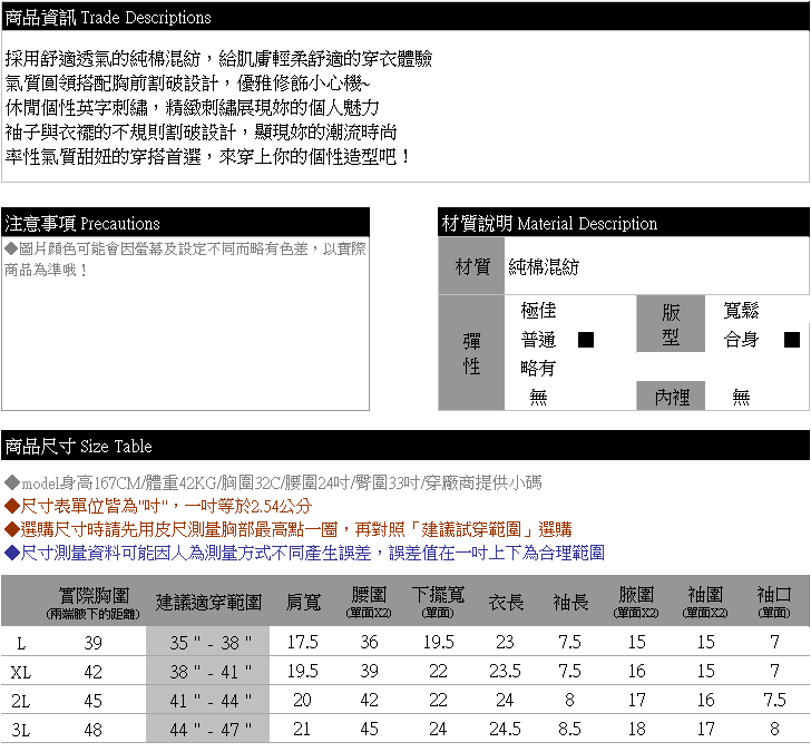 圓領T--率性休閒英字刺繡胸前下襬割破造型短袖上衣(白.咖L-3L)-T281眼圈熊中大尺碼