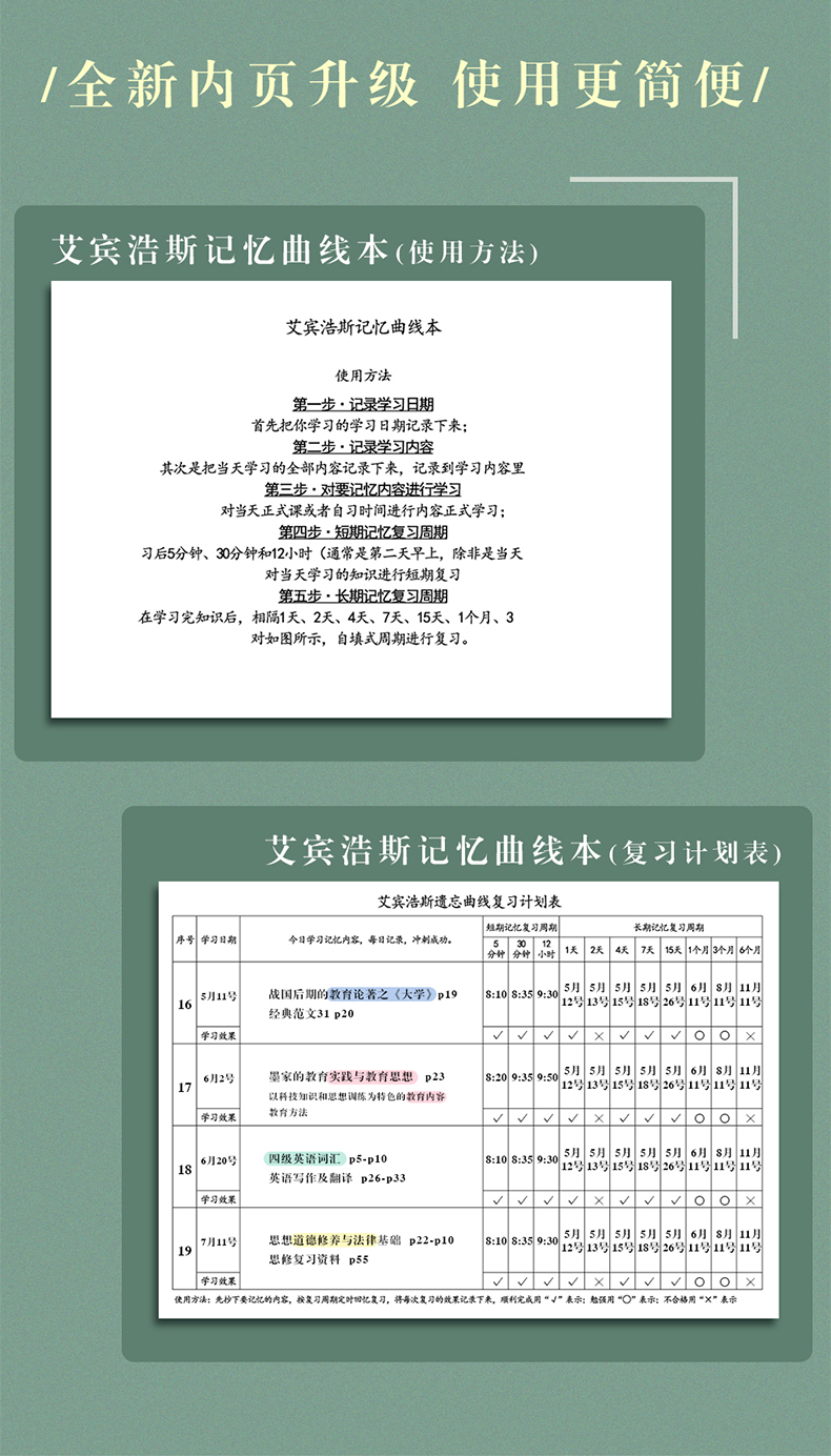 艾賓浩斯遺忘曲線記憶本考研復習計劃表A4高效學習背單詞記錄卡加厚筆記本子學生用背誦打卡學霸學習計劃本| 協貿國際日用品生活館直營店|  樂天市場Rakuten