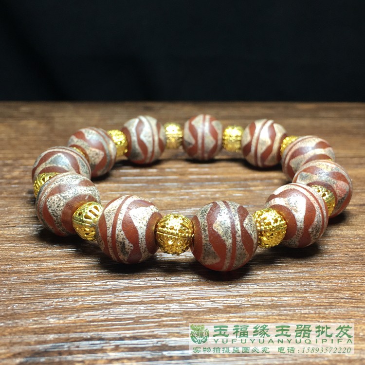 藏傳天然風化西亞老瑪瑙紅玉髓雙虎牙天珠手串圓珠手鏈飾品配珠| 協貿
