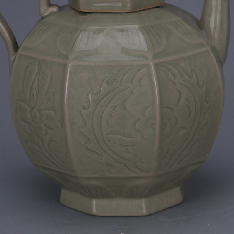 宋越窯青瓷秘色釉雕刻八方獅子壺仿古舊貨茶具酒壺家居裝飾| 協貿國際