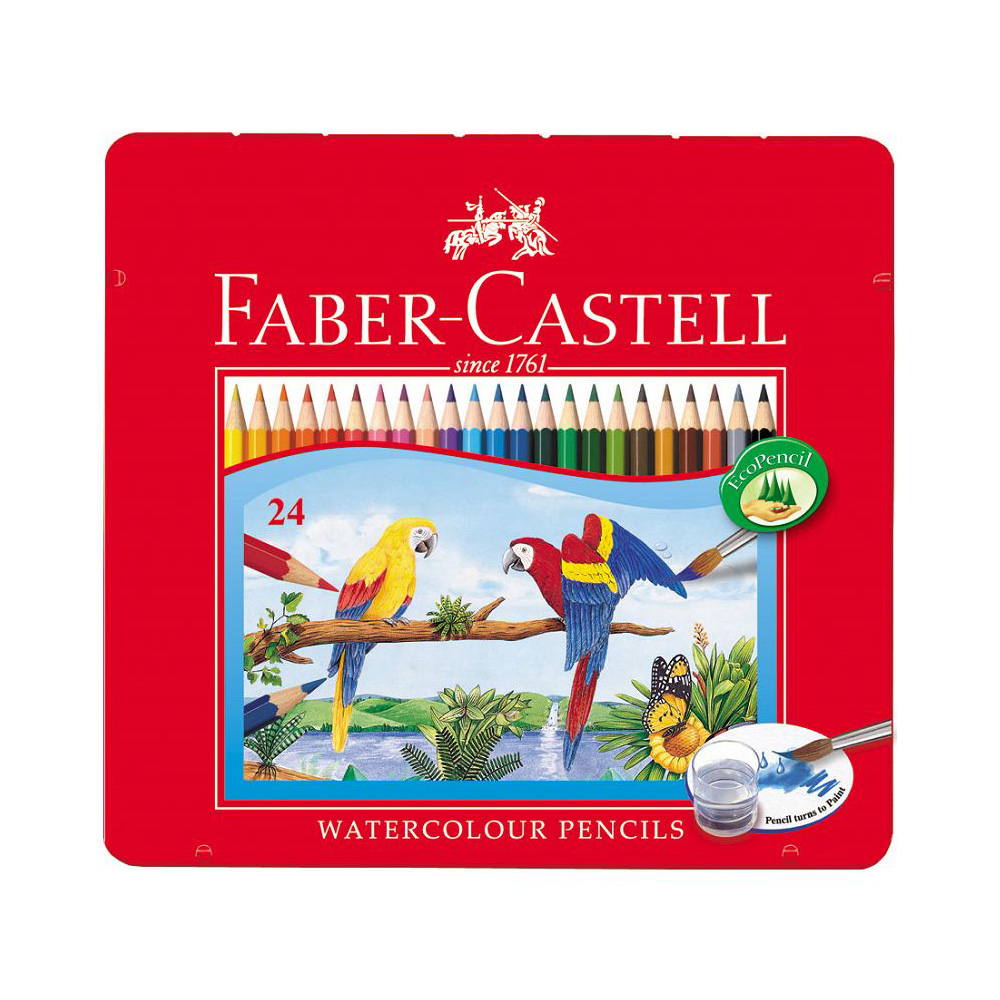 FABER-CASTELL 輝柏水性彩色鉛筆水彩色鉛筆附水彩筆鐵盒24色/盒115925