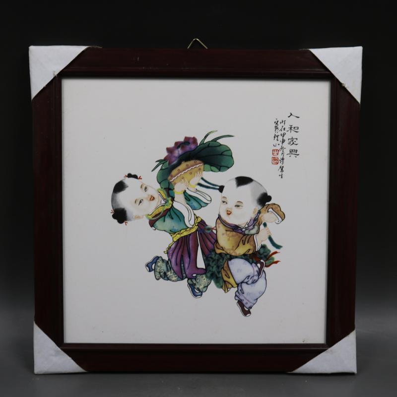 陶磁板画財宝童子人物背景壁有額壁挂屏装飾画4枚セット販売 景德鎮陶瓷板畫催財童子人物背景墻有框壁掛屏裝飾畫1入| 銀聯網日用品