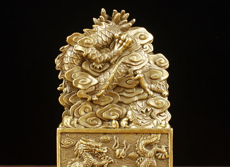 ★国内稀少★純銅 璽 清朝 九龍至尊印 印章 古銅製 中国古美術 塗金 精密細工 置物 擺件 精美品 古玩 LZ-031 純銅九龍金璽九龍官印精工銅龍印章龍頭大印盤龍玉璽大清嗣天子寶