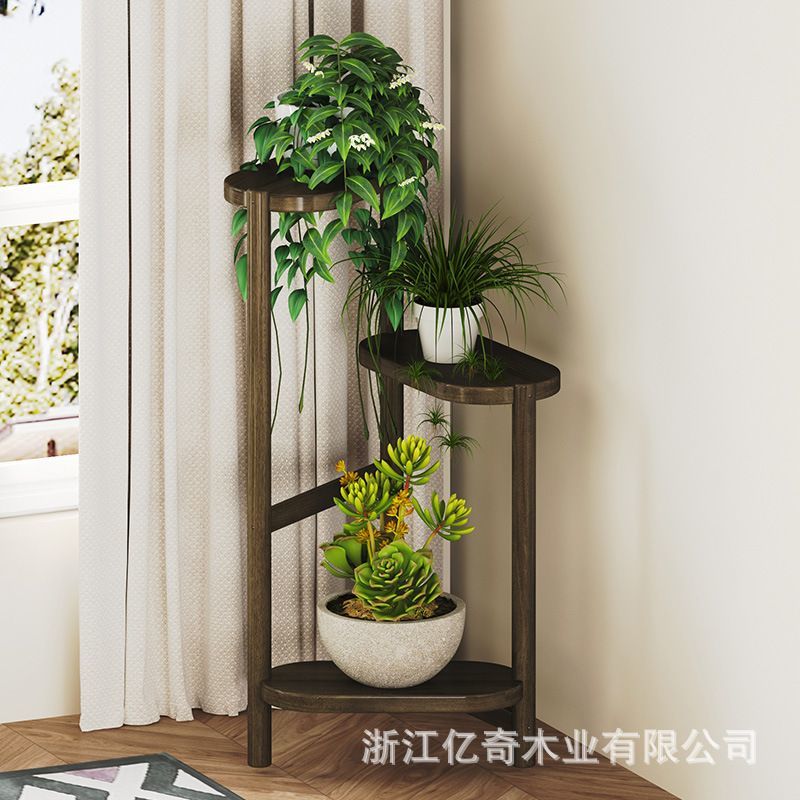 實木花架陽臺置物架室內裝飾客廳簡約花盆架子落地式多層綠蘿花架 快速出貨