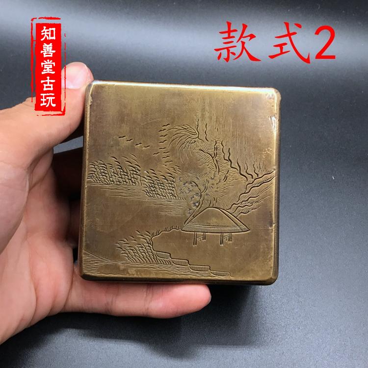 銅製 書道具 象嵌 墨盒 古玩文房四寶仿古書法全新老銅墨盒仿舊方形墨匣銅墨盒多款選擇