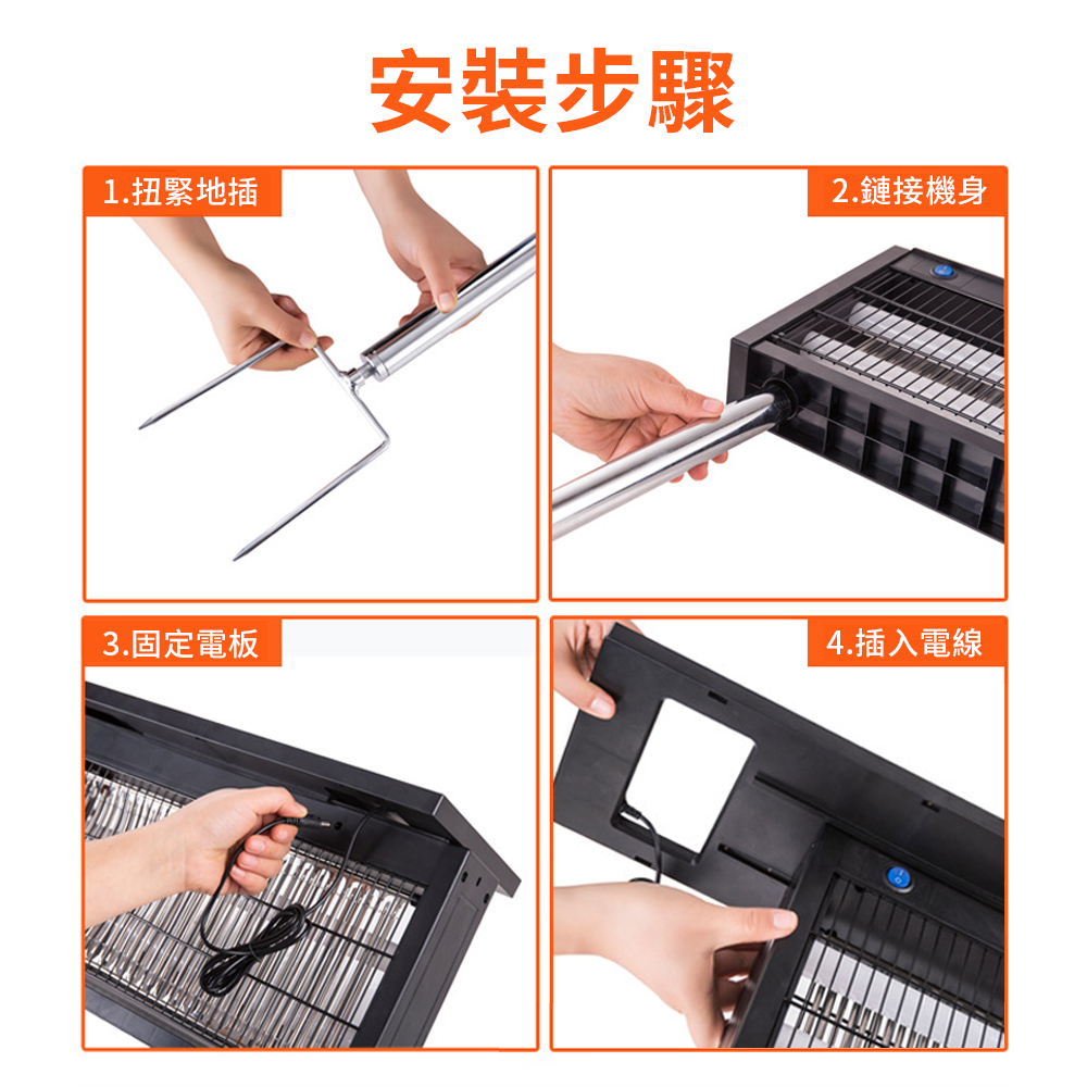 1.扭緊地插安裝步驟2.鏈接機身3.固定電板4.插入電線