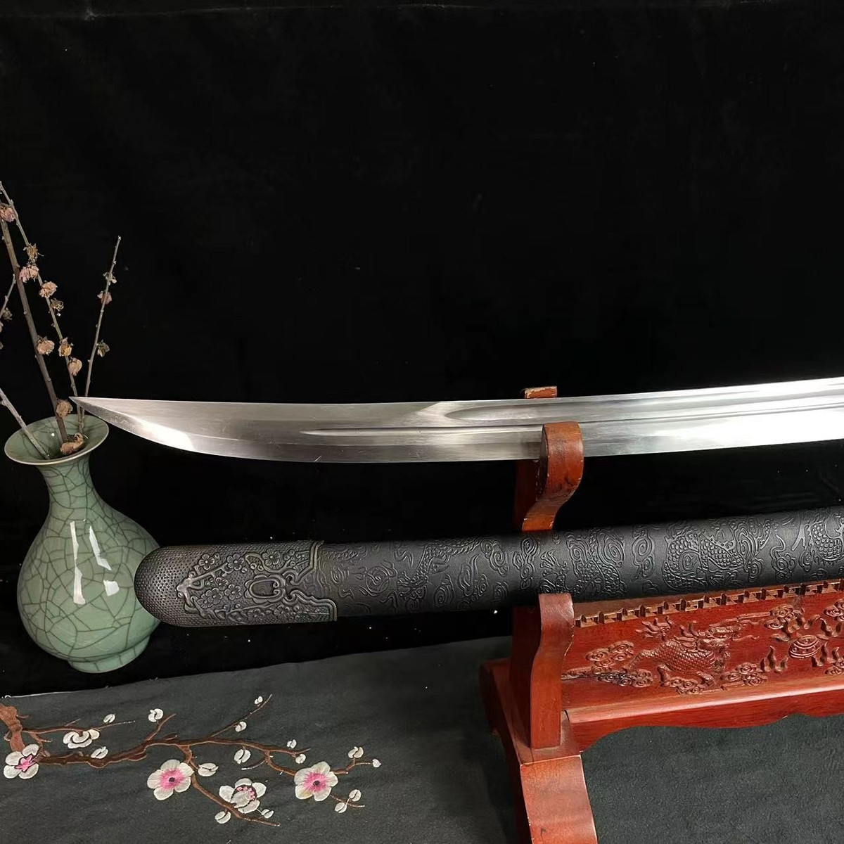 墨龍繡春刀龍泉市純手工鍛打未開刃錦衣衛配刀工藝品擺件冷兵器| 招財貓