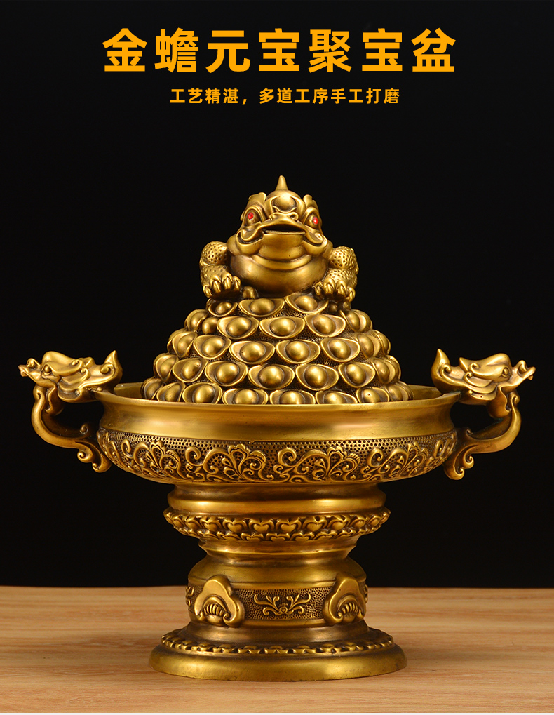 銅製 金蟾聚宝盆 招財進宝 蓋付 装飾品 工芸品 美術品 置物 開蓋聚寶盆擺件銅金蟾元寶聚寶盆店鋪開業前臺家居客廳工藝裝飾品