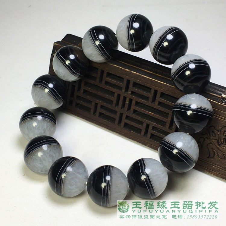 中国天眼一線藥師老黑瑪瑙正眼男款指指輪20号唐物 九眼天珠天眼手串一線藥師天珠手鏈天然玉髓玉石瑪瑙男西藏真品