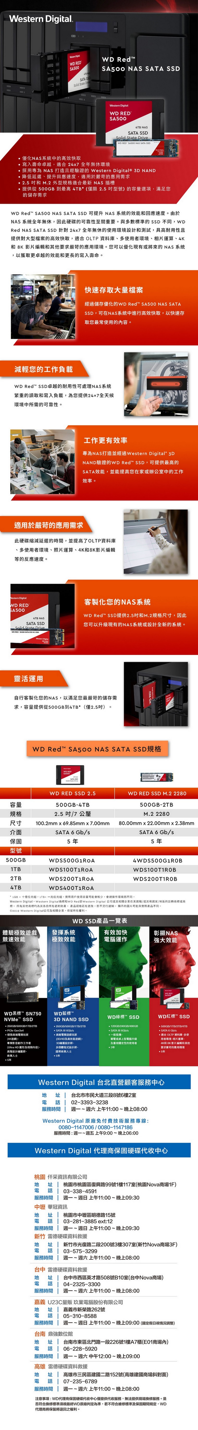 WD 紅標SA500 2TB SSD 2 . 5吋NAS固態硬碟WDS200T1R0A NAS專用硬碟SSD