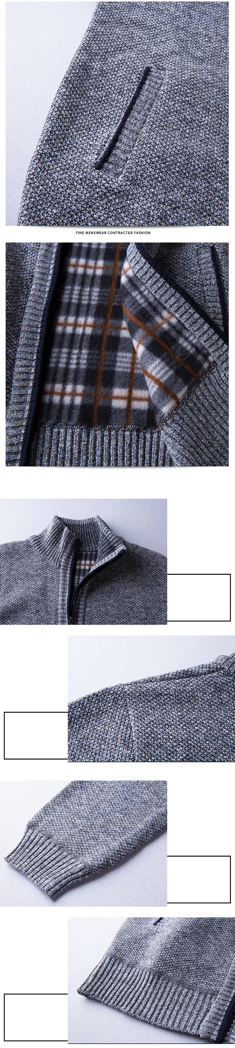 【Y191】shiny藍格子-百搭素面．男立領拉鍊寬鬆保暖針織外套