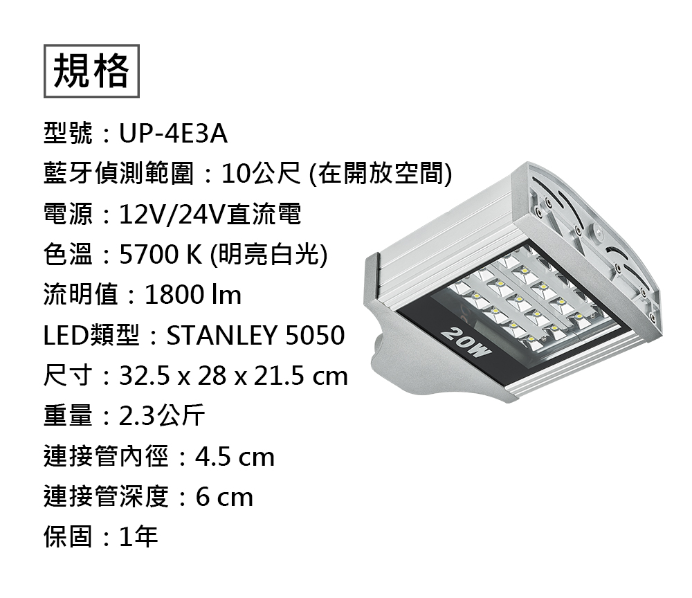 AUTOMAXX★UP-4E3A LED停車場街道燈　規格說明圖