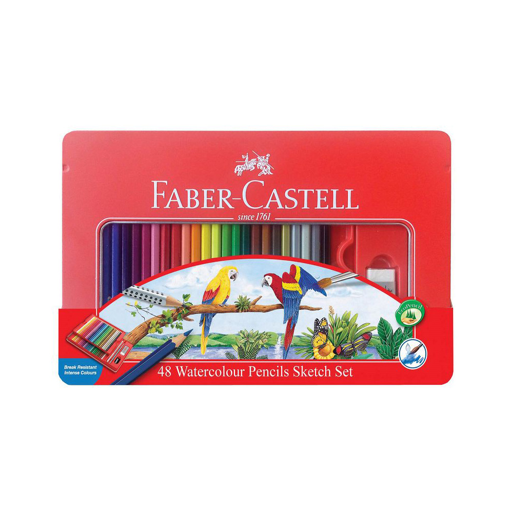 FABER-CASTELL 輝柏水性彩色鉛筆水彩色鉛筆附水彩筆鐵盒48色/盒115939