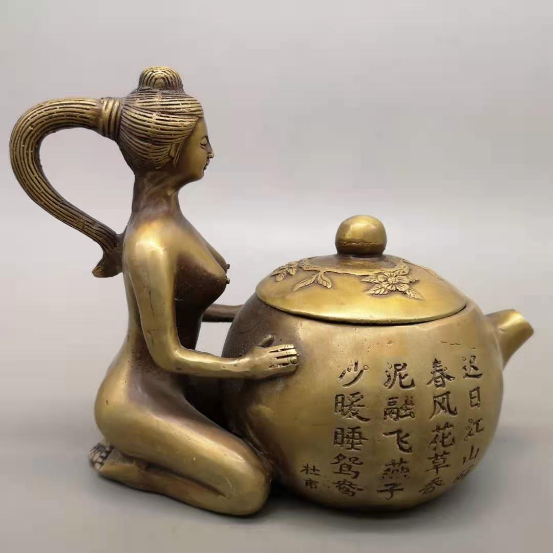 仿古純銅美女水壺仕女茶壺酒壺家居裝飾品銅美女酒壺古玩銅器收藏 仿古純銅美女水壺仕女茶壺酒壺家居裝飾品銅美女酒壺古玩銅器收藏