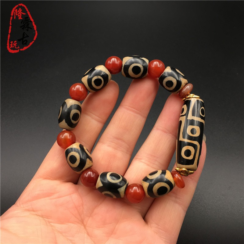 復古西藏九眼三眼財神天珠手串手鏈至純九眼老天珠招聚財天珠手串| 協貿