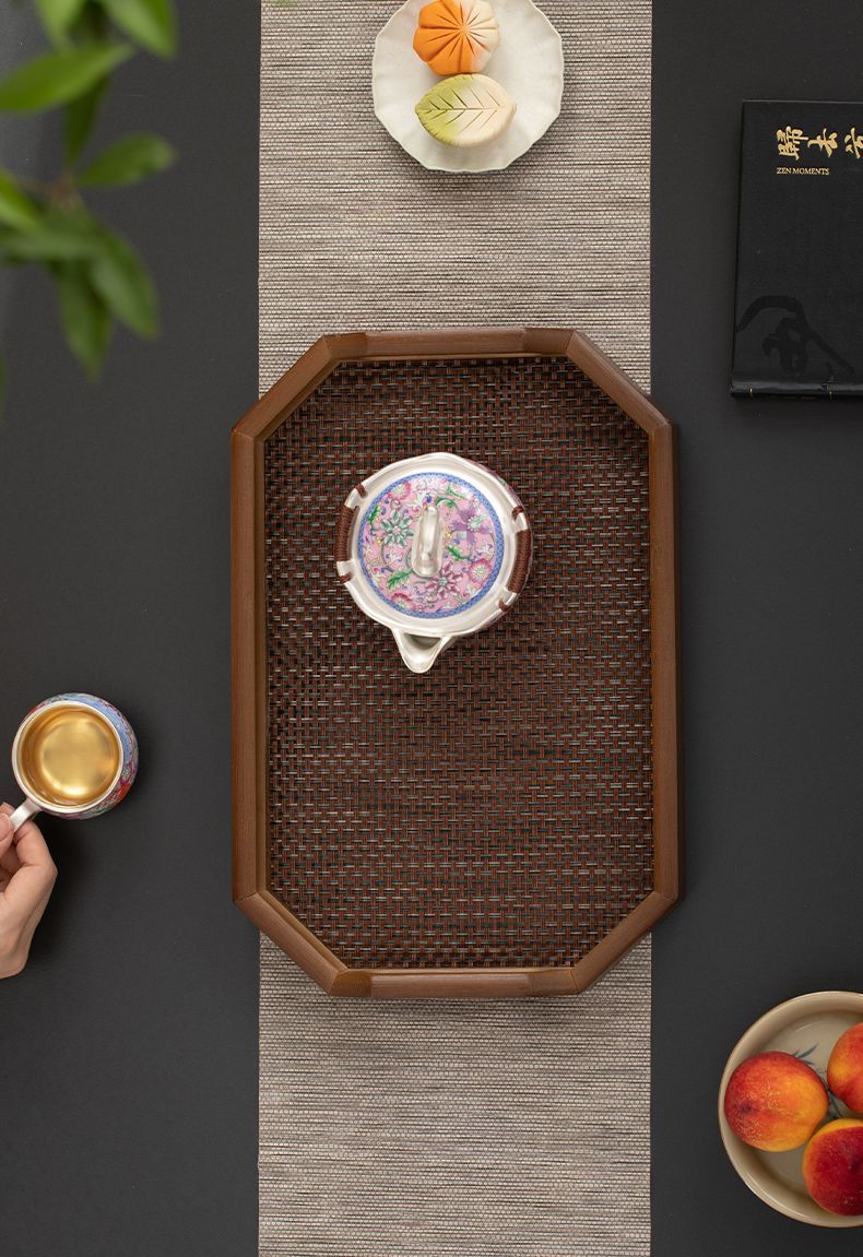 3-Piece Wooden Serving Tray Set With Gold Metal Handle 27 3-Piece Wooden Serving Tray Set With Gold Metal Handle