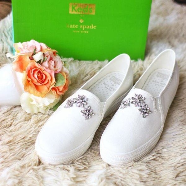 Keds x kate spade NEW YORK 白色珍珠白鑲鑽雪花新娘婚紗婚嫁系列厚底