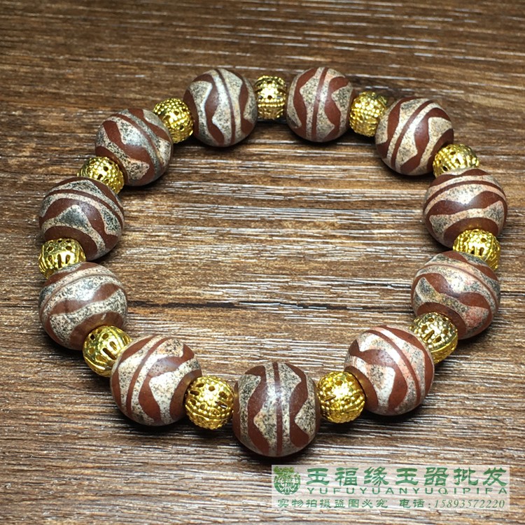 上肯天珠‼️西蔵老礦手工伝承樽型双虎牙天珠 超希少上肯老礦天珠‼️西蔵老礦手工伝承樽型