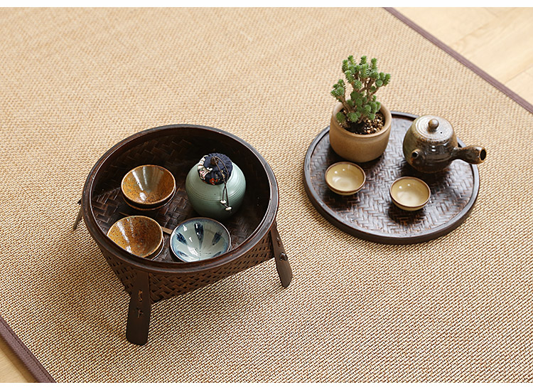 日式竹編茶具收納盒漆器工藝品茶盤干泡茶臺茶器具整理籃茶道零配| 科凌 