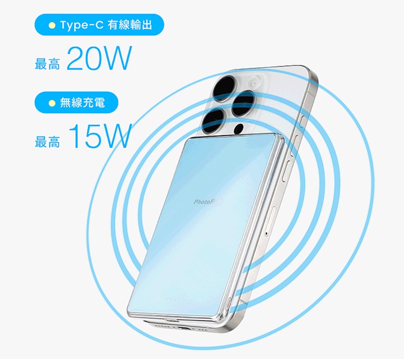 Type-C 有線輸出20W● 無線充電最高15W