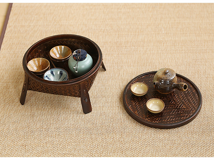 日式竹編茶具收納盒漆器工藝品茶盤干泡茶臺茶器具整理籃茶道零配| 科凌 
