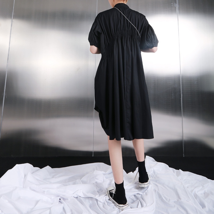 不規則褶縐立領襯衫式洋裝連身裙大尺碼 【13-16-81070-19】ibella 艾貝拉