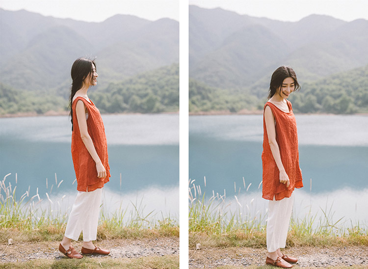 背心 森林系双层下摆棉麻背心上衣t恤 衣服日系 预购【88-12-8202